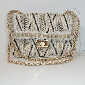 Sondra Roberts Squared Bag Elegant Ruffle Beaded Crossbody Woven Feminine Lace